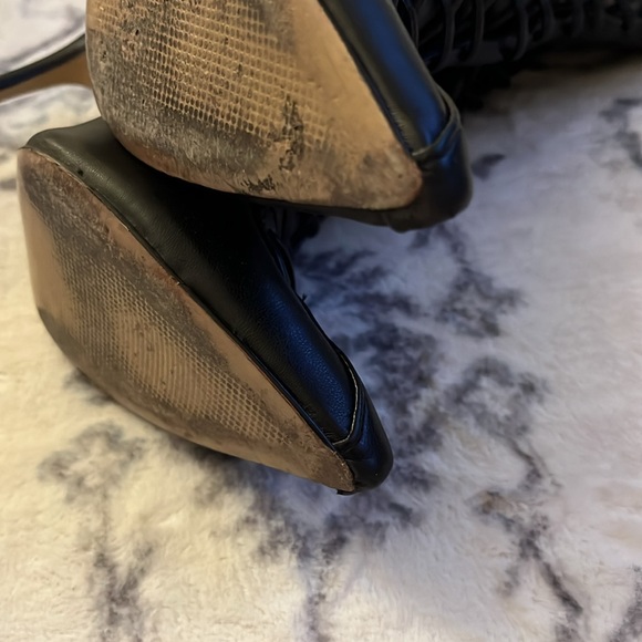 Shultz Lace Up Pointed Toe Stiletto Black Boots Napa Soft Stretch Size 7 - Picture 8 of 11